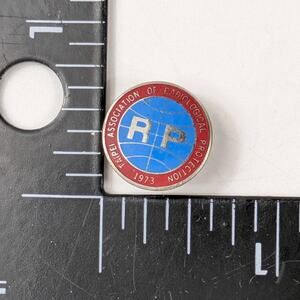 Vtg 1973 Taipei Radiological Protection Enamel Pinback Red Blue Science Badge